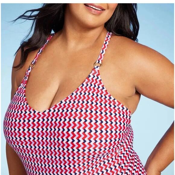 Kona Sol Red & Blue Geo Print Ring Strap Detail One Piece Swimsuit Women’s 20 - Picture 3 of 3